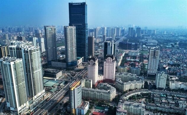 Một góc thành phố Hà Nội gồm nhiều tòa nhà cao tầng