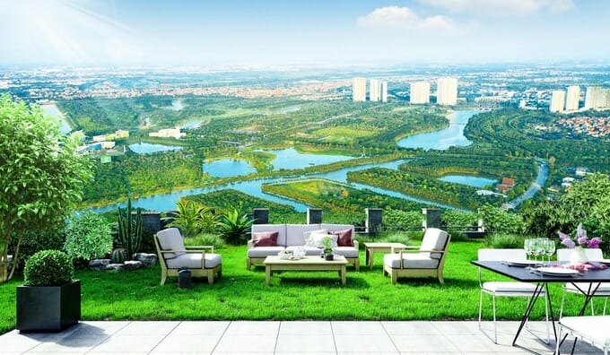 Vườn dạo bộ chân mây của Sky Oasis trên sân thượng. 