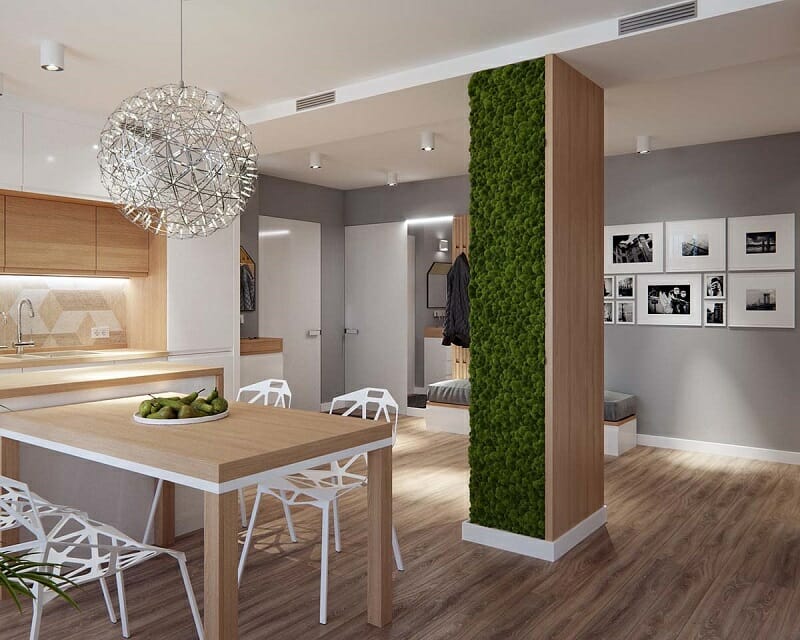 Hình ảnh phòng ăn phong cách eco với tường cây xanh mướt