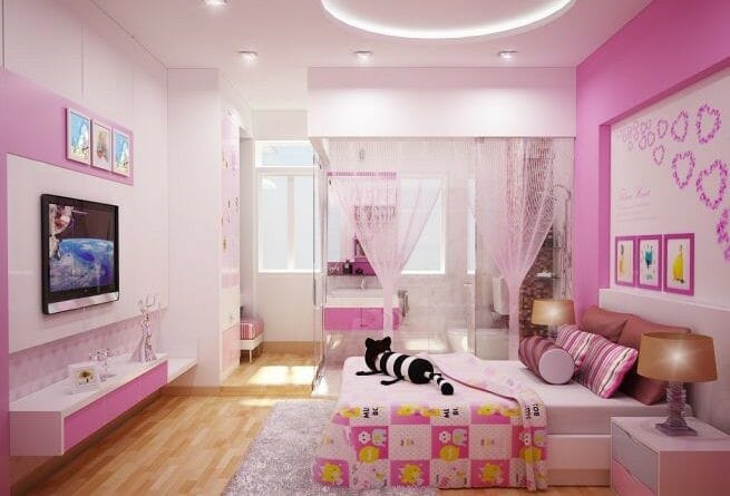 Hình ảnh phòng ngủ bé gái tông màu hồng nhẹ nhàng