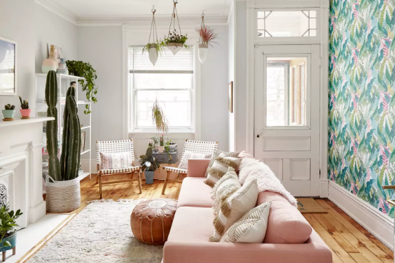 Mẫu thiết kế phòng khách đẹp dành cho những ai yêu màu hồng pastel.