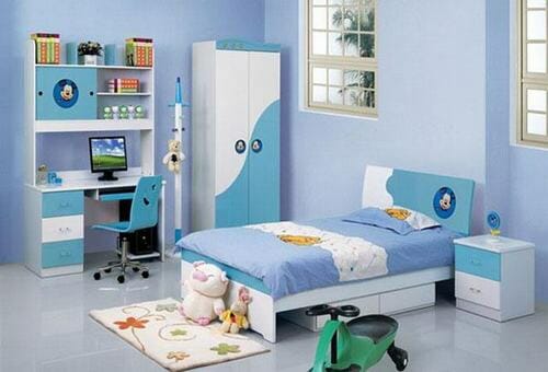 hình ảnh phòng ngủ con trai màu xanh lam kết hợp sắc trắng trong ngôi nhà lô hiện đại