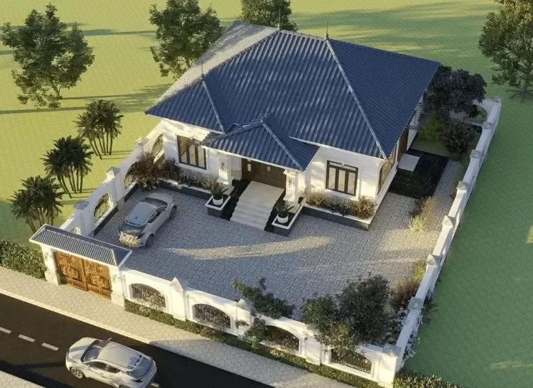 Mẫu nhà vườn cấp 4 mái Nhật đẹp thiết kế vuông vức hợp phong thủy
