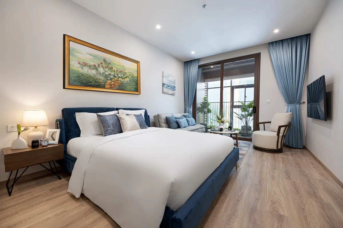 Nội thất căn hộ studio mẫu tại Sun Costa Residence với thiết kế hiện đại, ấm cúng và tối ưu công năng.
