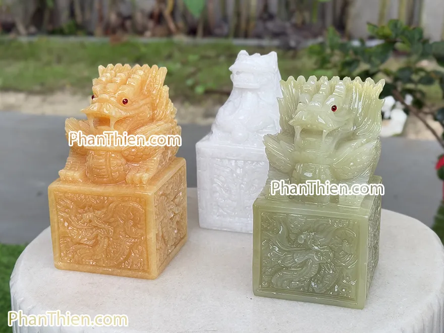 Mẫu ấn rồng phong thủy bằng đá onyx xanh ngọc tự nhiên chế tác tinh xảo và sang trọng