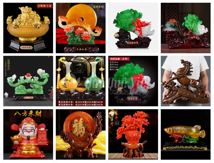 Các loại vật phẩm phong thủy đa dạng bao gồm cả heo phong thủy được trưng bày đẹp mắt