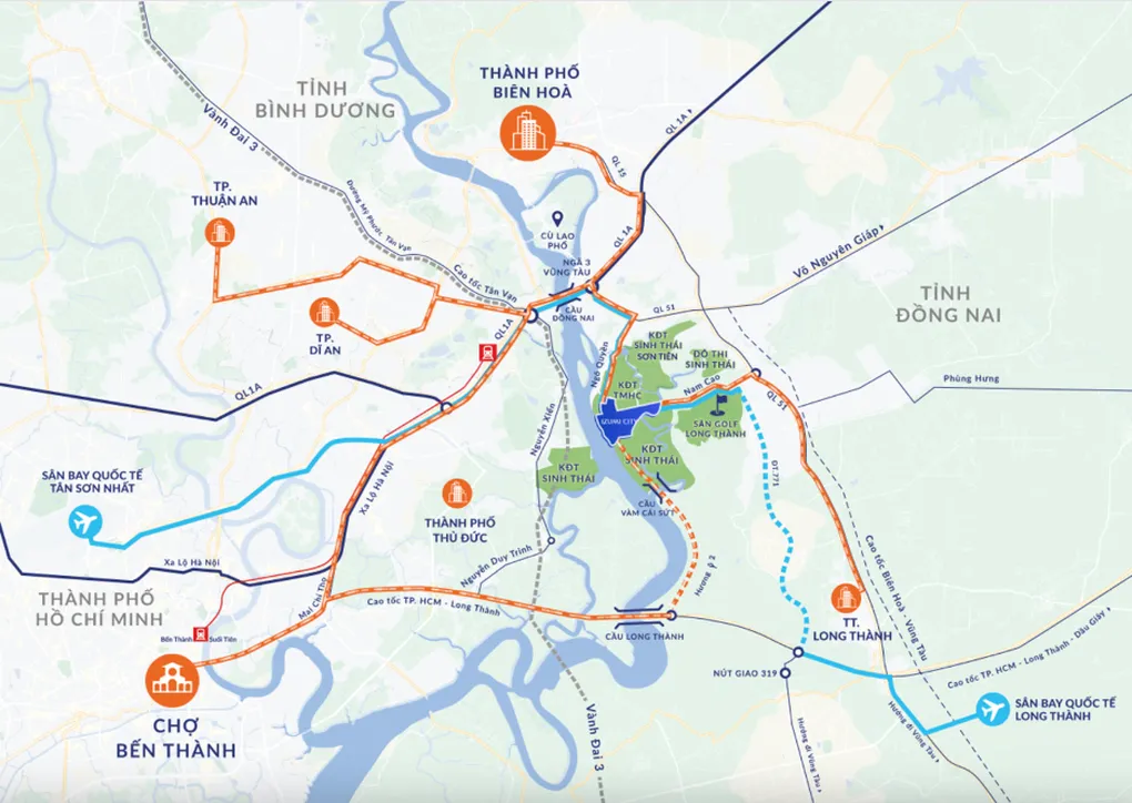 Sơ đồ vị trí Izumi City và liên kết vùng thuận tiện khu Đông