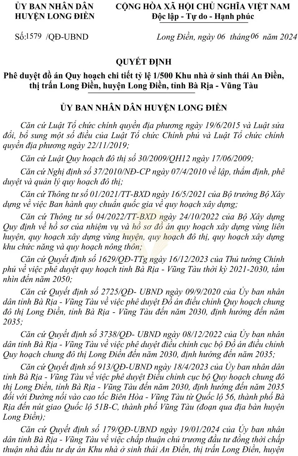 Quyết định phê duyệt quy hoạch chi tiết 1/500 dự án Gold Coast Vũng Tàu trang 1 - Minh chứng pháp lý hoàn chỉnh