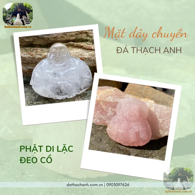 Mặt dây chuyền Phật Di Lặc chế tác từ đá thạch anh với nhiều màu sắc phong phú