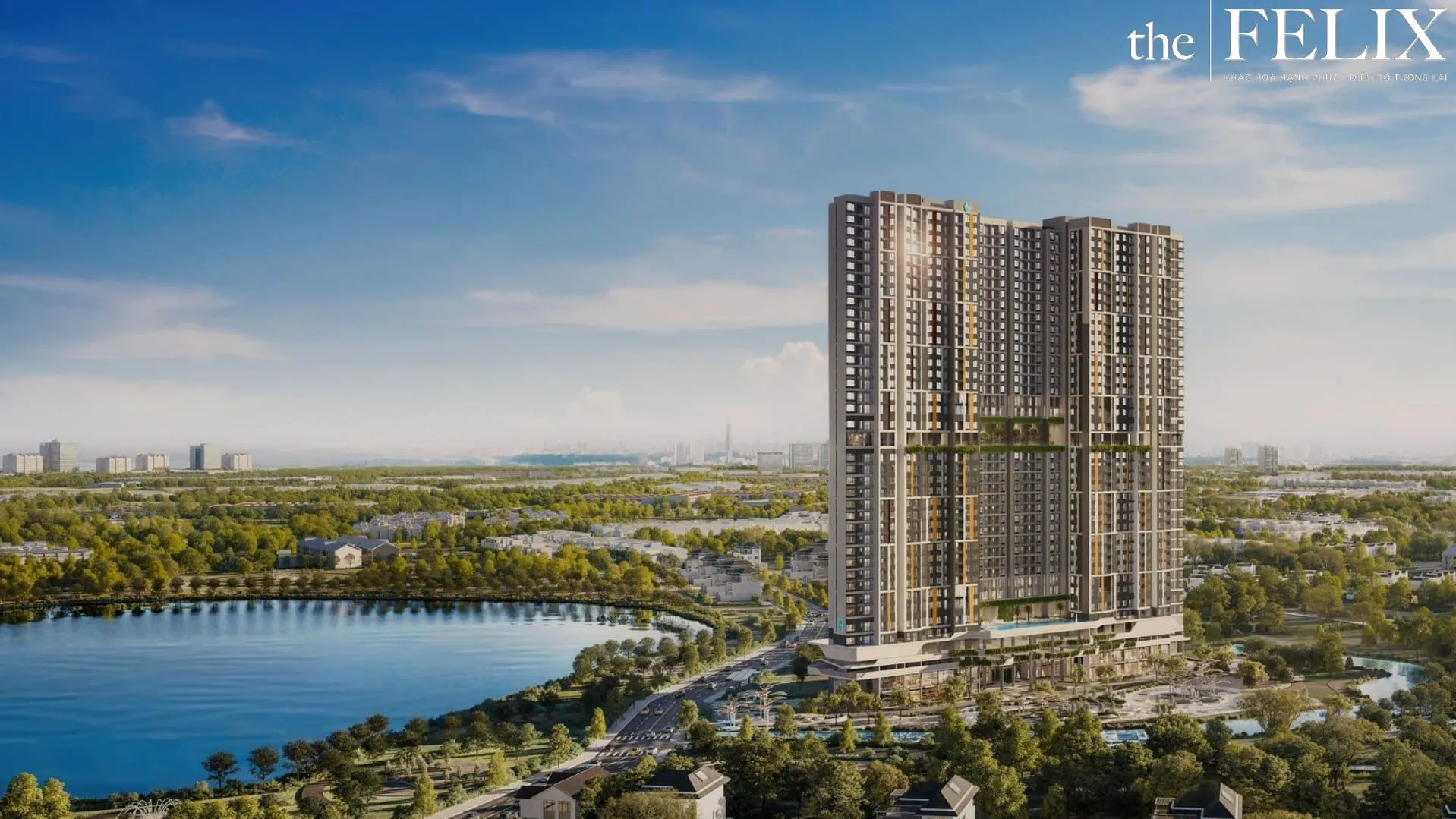 Phối cảnh tổng thể dự án căn hộ The Felix Thuận An Bình Dương với hai tòa tháp cao tầng hiện đại