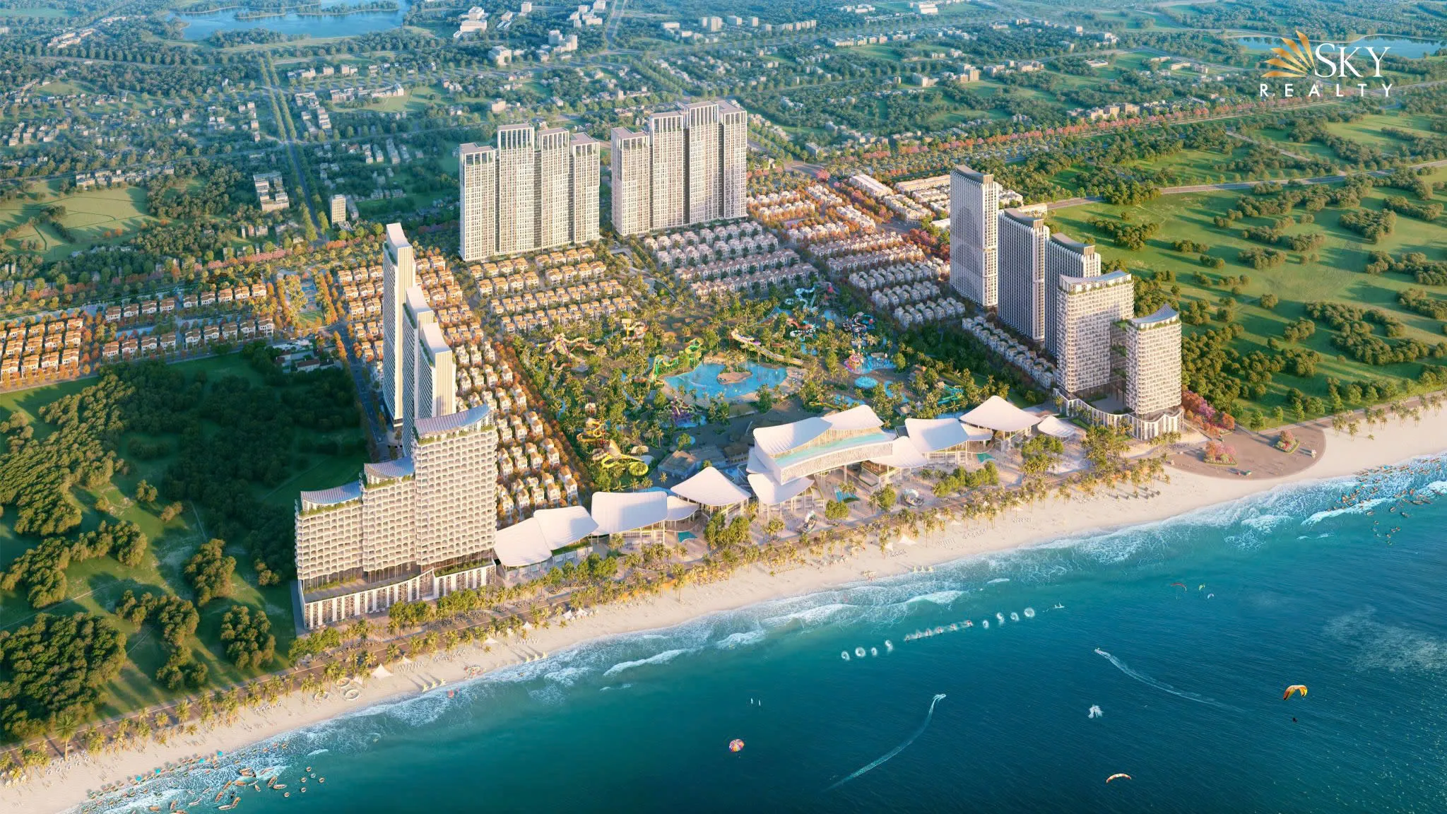Phối cảnh tổng thể dự án Blanca City Sun Group Vũng Tàu với các tòa cao tầng và không gian xanh