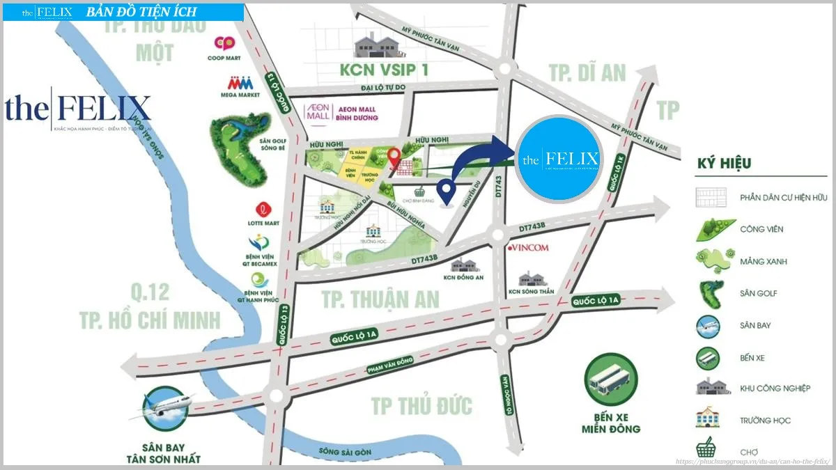 Bản đồ vị trí đắc địa của dự án căn hộ The Felix tại thành phố Thuận An tỉnh Bình Dương