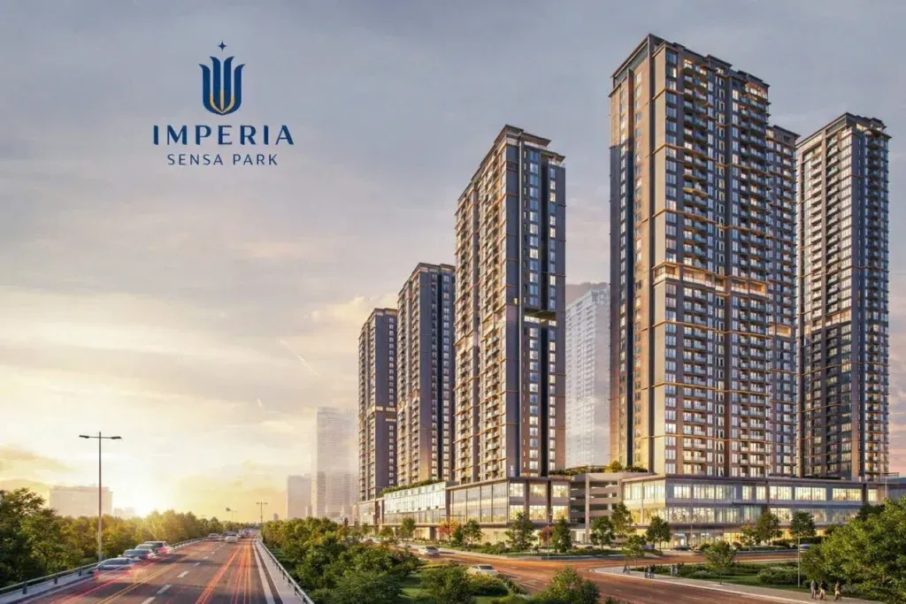 Khu cảnh quan xanh mát và hiện đại của Imperia Sensa Park, nơi thư giãn và tận hưởng không gian sống lý tưởng.