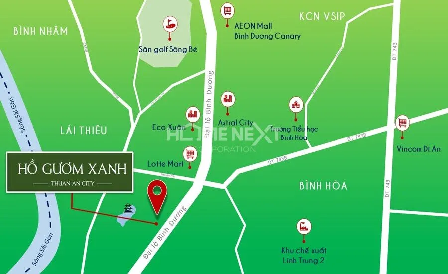 Bản đồ chỉ dẫn đến vị trí Hồ Gươm Xanh TBS trong khu vực trung tâm thành phố.
